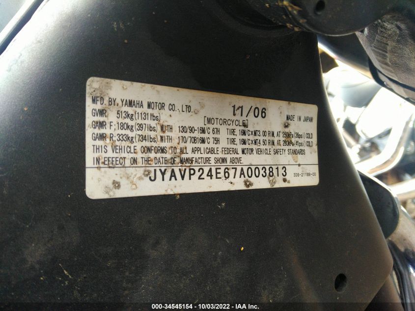 2007 YAMAHA XVS1300 A JYAVP24E67A003813