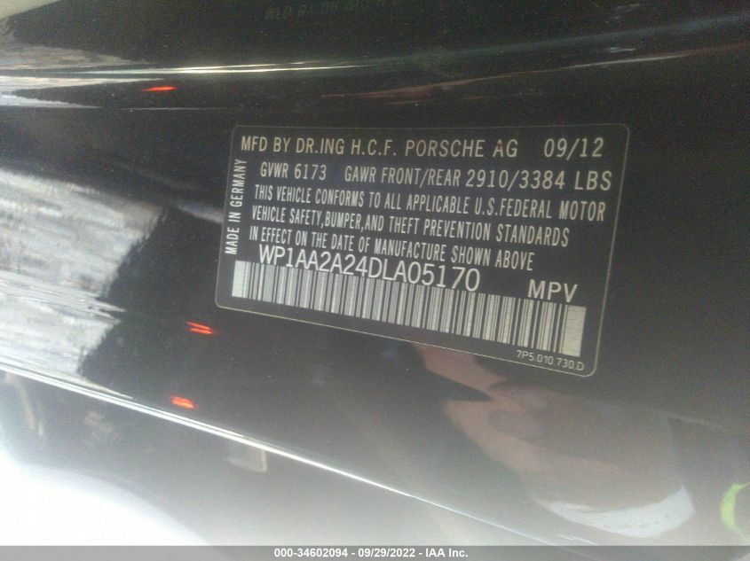2013 PORSCHE CAYENNE WP1AA2A24DLA05170