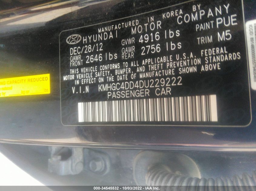2013 HYUNDAI GENESIS 3.8L KMHGC4DD4DU229222