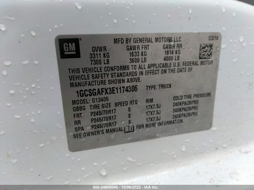 2014 CHEVROLET EXPRESS CARGO VAN 1GCSGAFX3E1174306