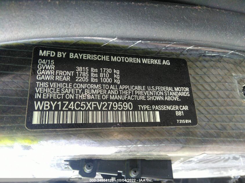2015 BMW I3 WBY1Z4C5XFV279590