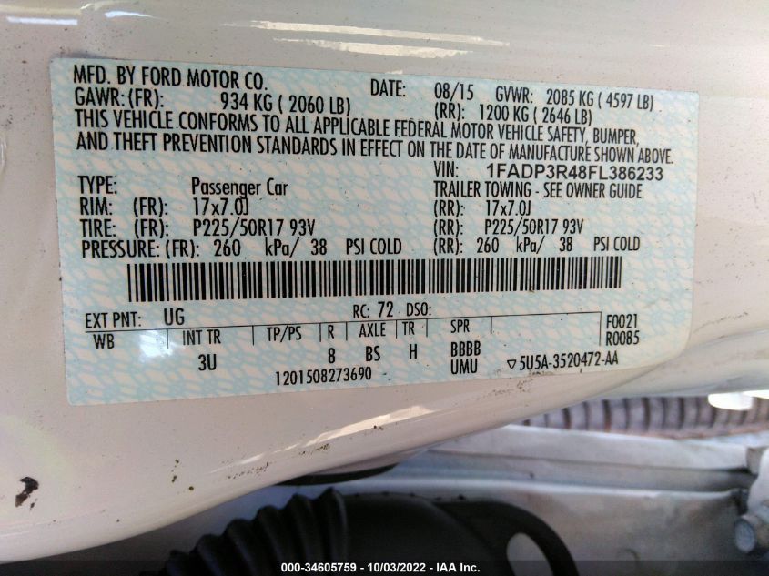 2015 FORD FOCUS ELECTRIC 1FADP3R48FL386233