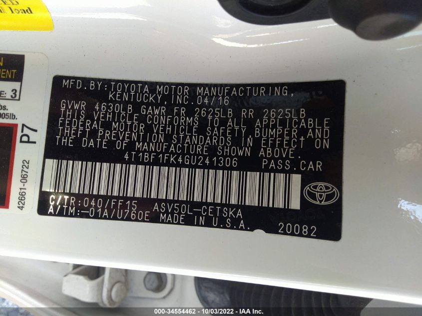 VIN 4T1BF1FK4GU241306 2016 TOYOTA CAMRY no.9