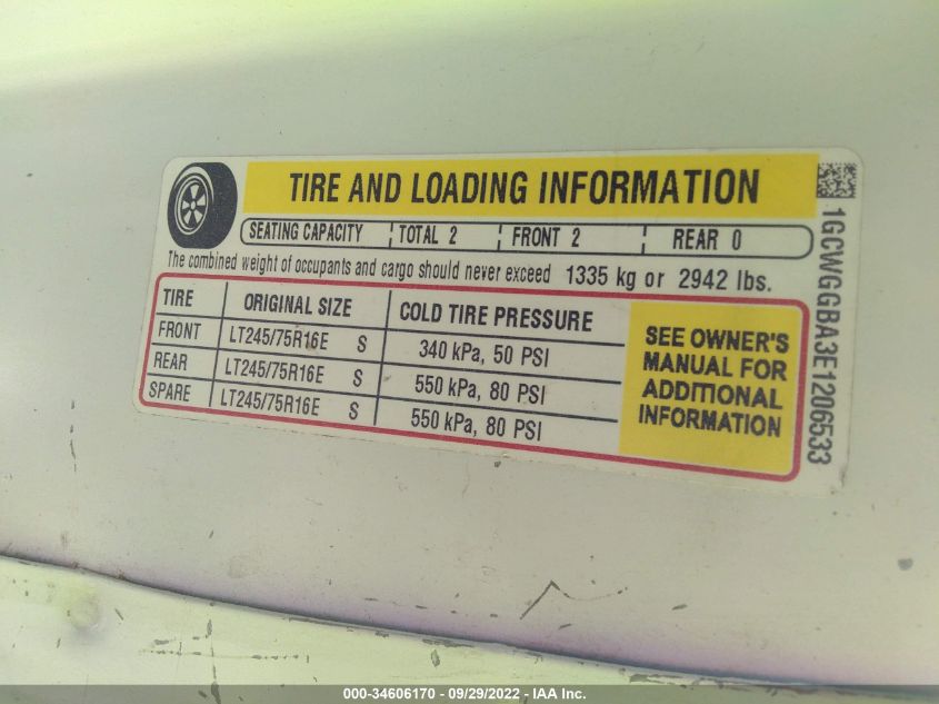 2014 CHEVROLET EXPRESS CARGO VAN 1GCWGGBA3E1206533