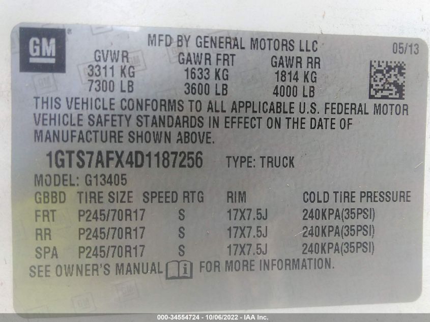 2013 GMC SAVANA CARGO VAN 1GTS7AFX4D1187256