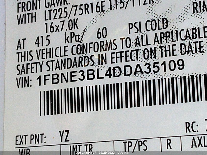 2013 FORD ECONOLINE WAGON XL/XLT 1FBNE3BL4DDA35109