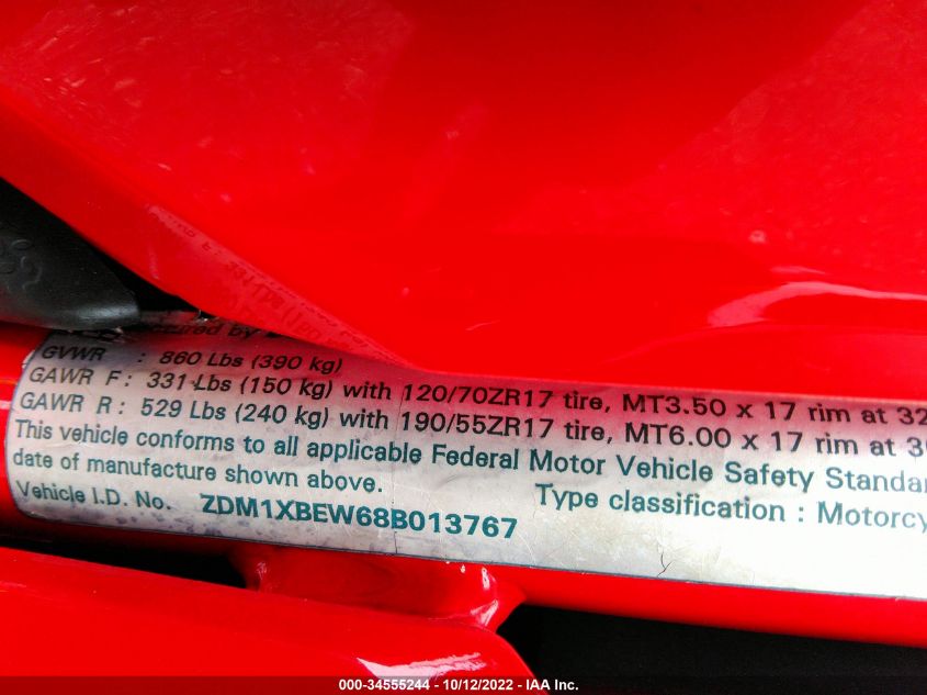 2008 DUCATI 1098 S ZDM1XBEW68B013767