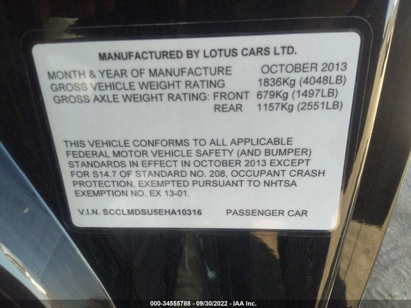 2014 LOTUS EVORA S 2+2 SCCLMDSU5EHA10316