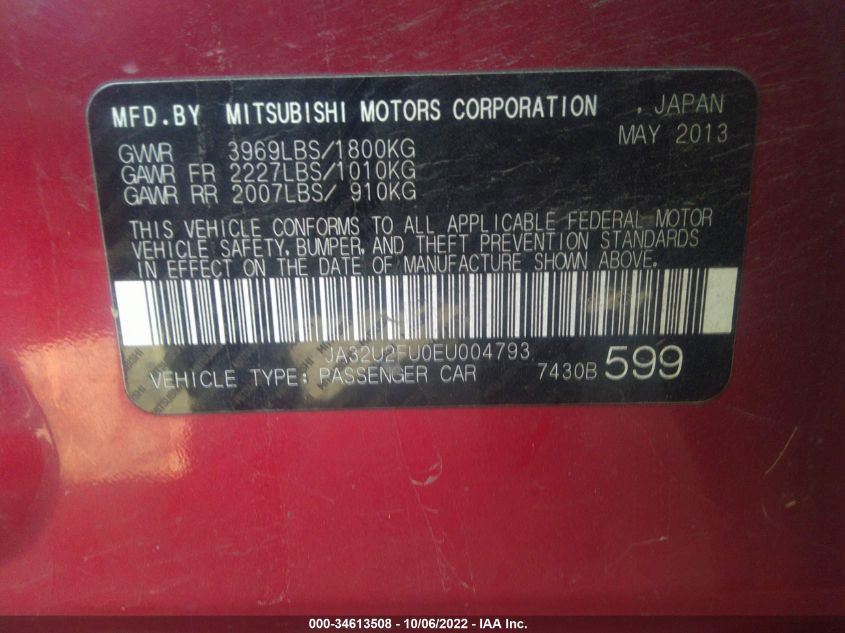 2014 MITSUBISHI LANCER ES JA32U2FU0EU004793