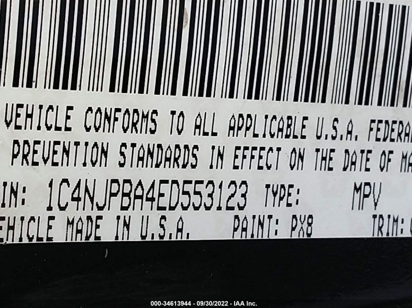 2014 JEEP PATRIOT SPORT 1C4NJPBA4ED553123
