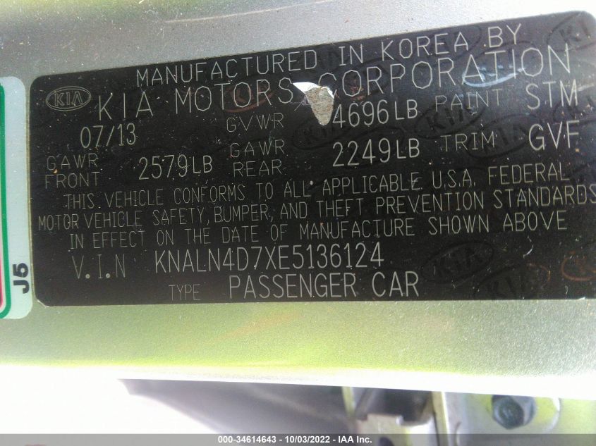 2014 KIA CADENZA PREMIUM KNALN4D7XE5136124