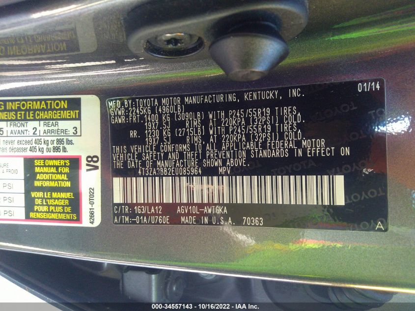 2014 TOYOTA VENZA LE/XLE 4T3ZA3BB2EU085964