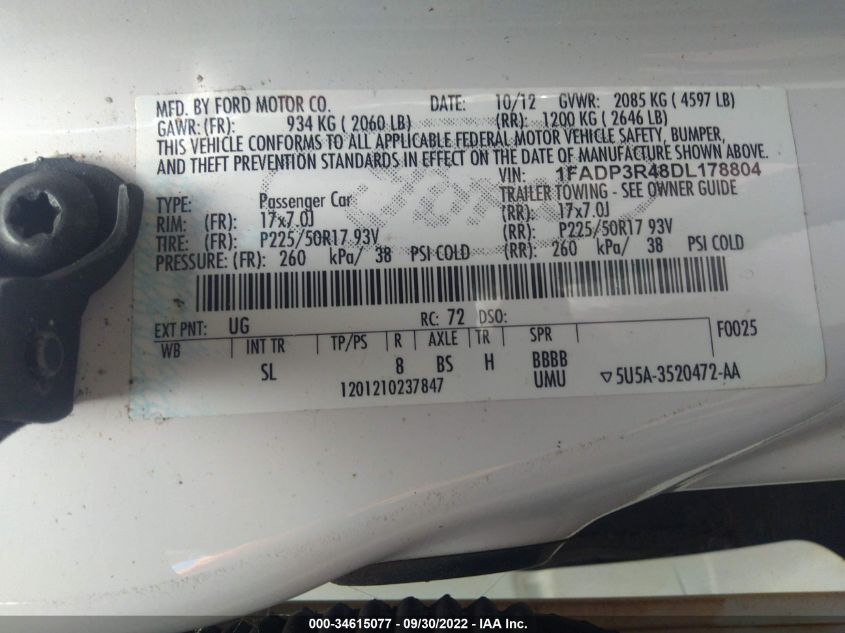 2013 FORD FOCUS ELECTRIC 1FADP3R48DL178804
