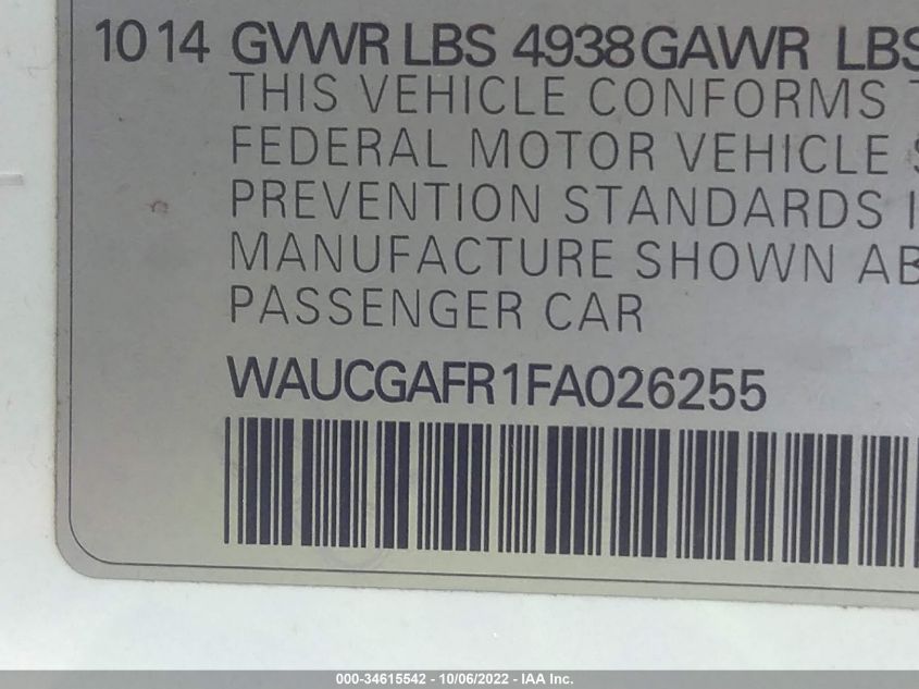 2015 AUDI S5 PREMIUM PLUS WAUCGAFR1FA026255