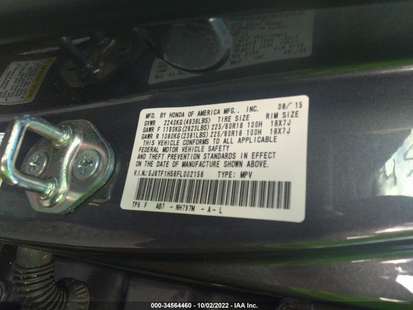 2015 HONDA CROSSTOUR EX-L 5J6TF1H56FL002158