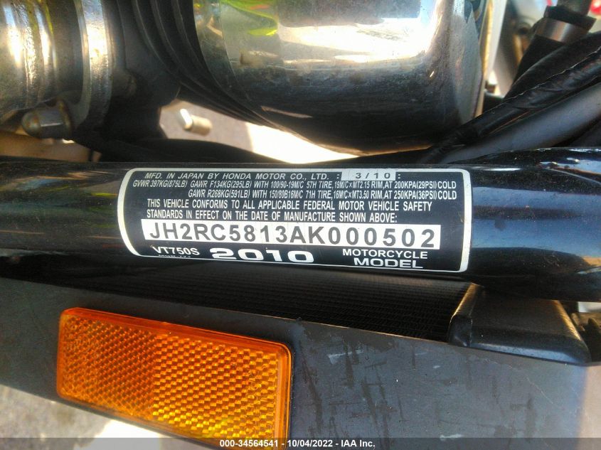 2010 HONDA VT750 S JH2RC5813AK000502