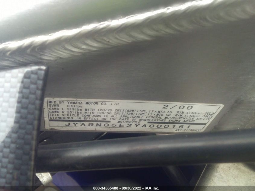 2000 YAMAHA YZFR1 JYARN05E2YA000161