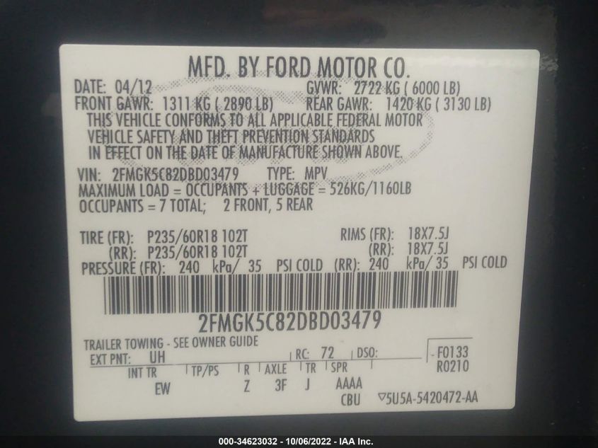 2013 FORD FLEX SEL 2FMGK5C82DBD03479