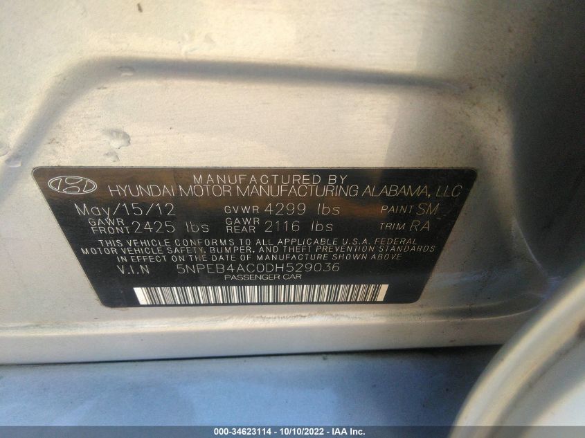 VIN 5NPEB4AC0DH529036 2013 HYUNDAI SONATA no.9