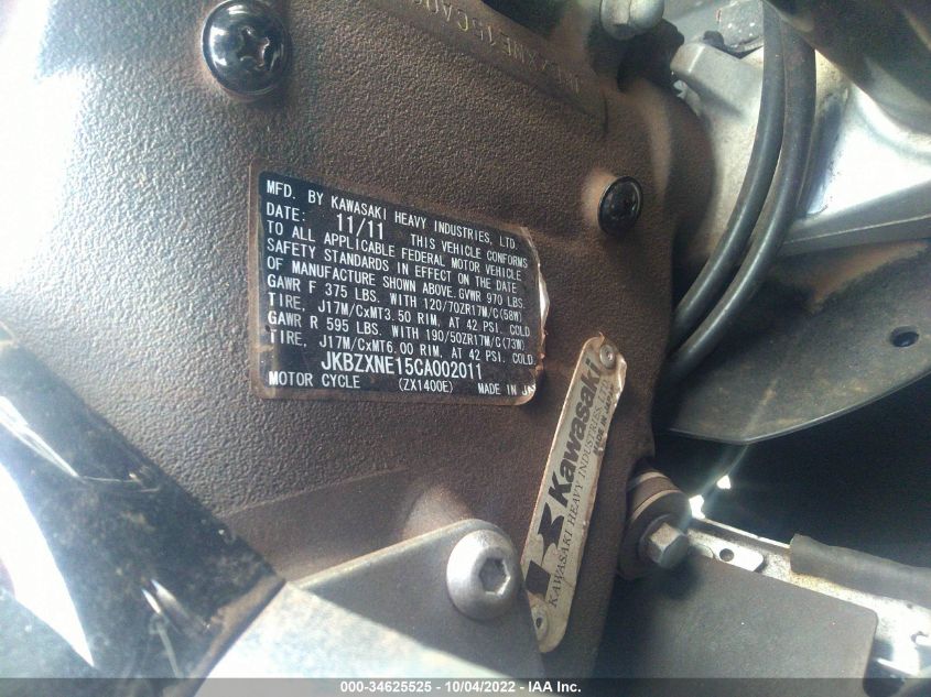 2012 KAWASAKI ZX1400 EC - JKBZXNE15CA002011