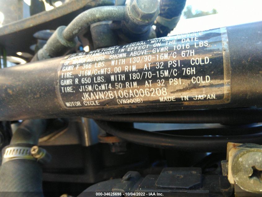 2006 KAWASAKI VN900 B JKAVN2B106A006208