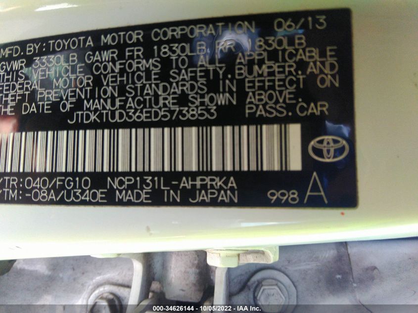 2014 TOYOTA YARIS L/SE/LE JTDKTUD36ED573853