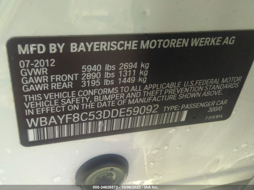 2013 BMW 7 SERIES 750LI XDRIVE WBAYF8C53DDE59092