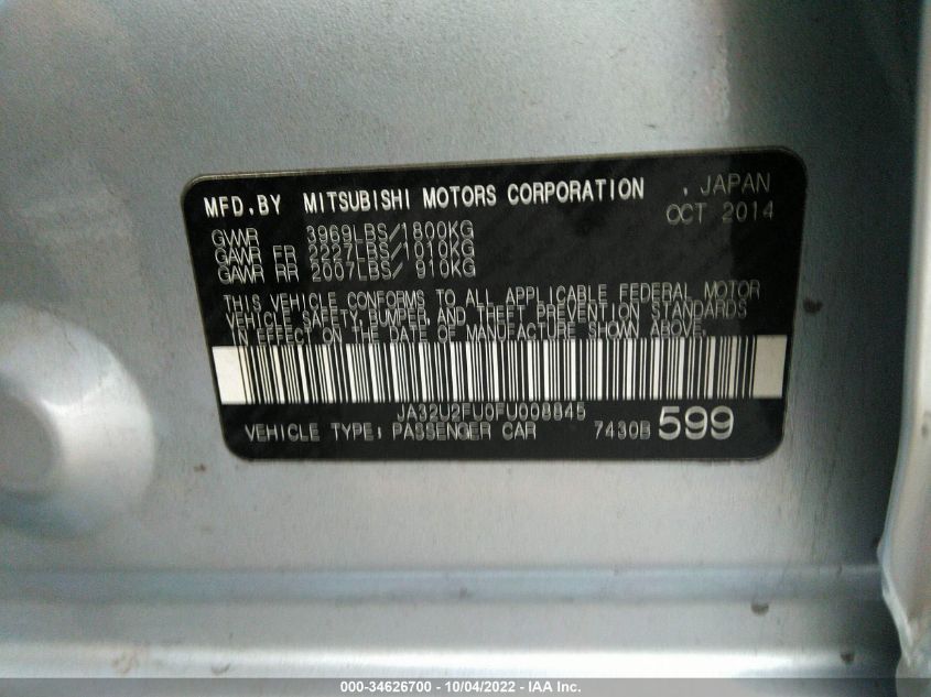 2015 MITSUBISHI LANCER ES JA32U2FU0FU008845
