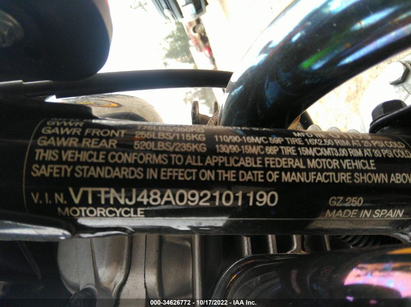 2009 SUZUKI GZ250 VTTNJ48A092101190