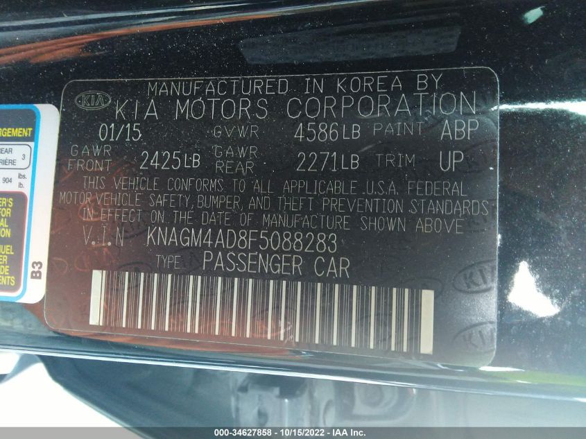 2015 KIA OPTIMA HYBRID KNAGM4AD8F5088283