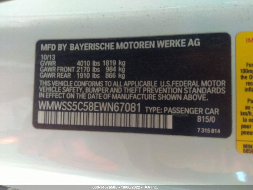 2014 MINI COOPER PACEMAN S WMWSS5C58EWN67081
