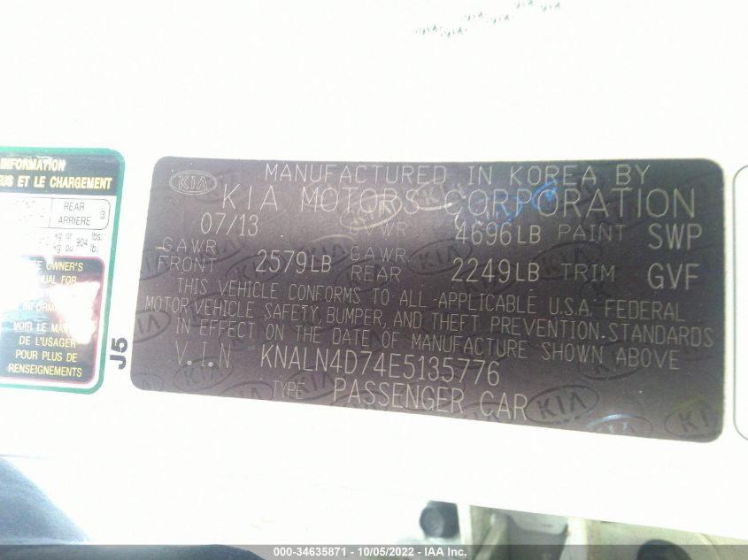 2014 KIA CADENZA PREMIUM KNALN4D74E5135776