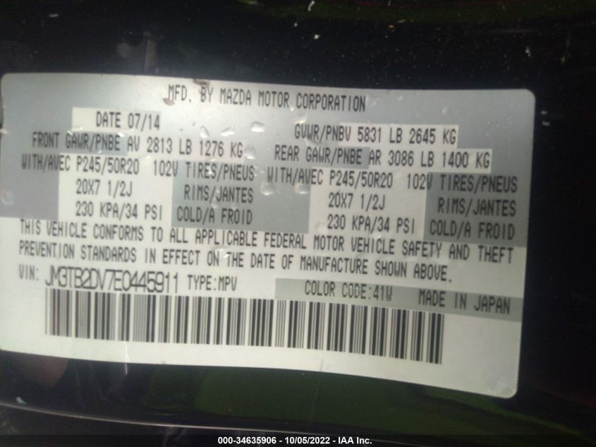 2014 MAZDA CX-9 GRAND TOURING JM3TB2DV7E0445911