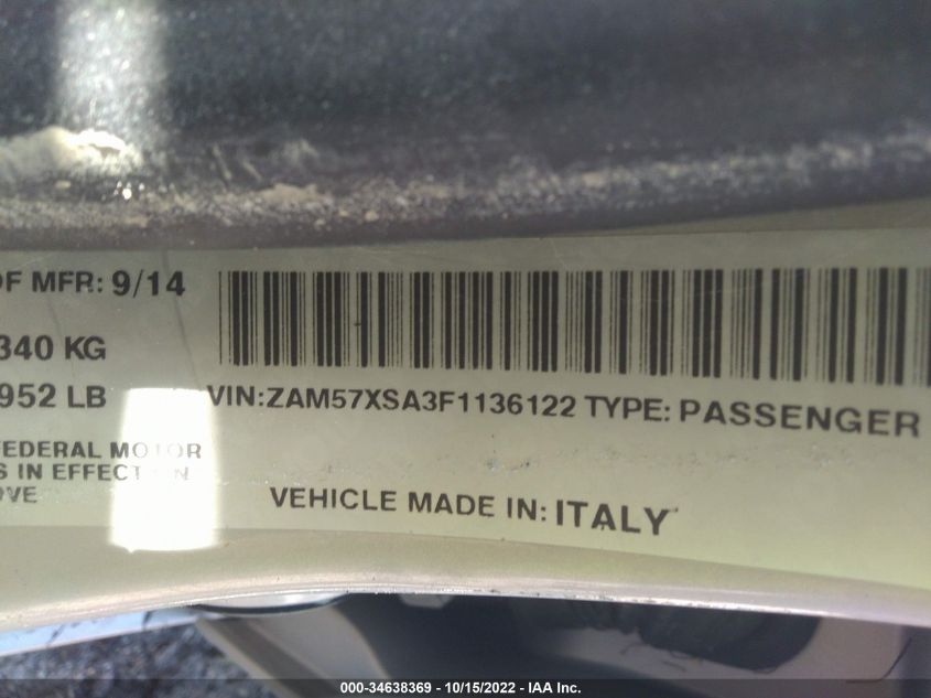 2015 MASERATI GHIBLI ZAM57XSA3F1136122