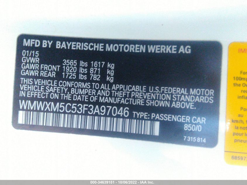 2015 MINI COOPER HARDTOP WMWXM5C53F3A97046