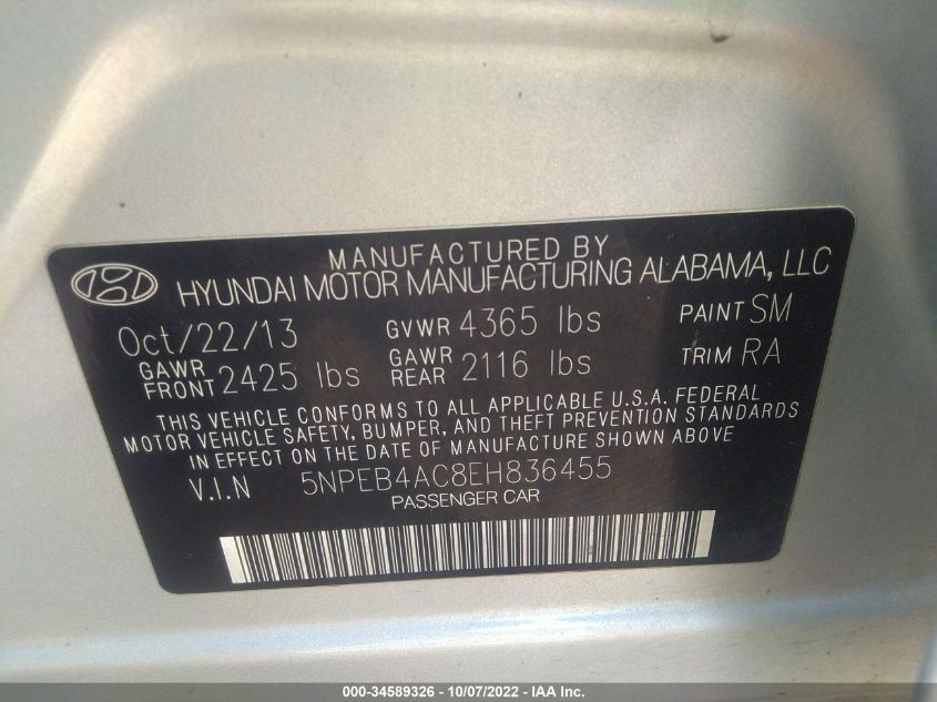 2014 HYUNDAI SONATA GLS - 5NPEB4AC8EH836455
