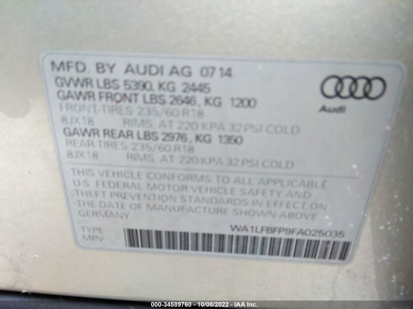 2015 AUDI Q5 PREMIUM PLUS WA1LFBFP9FA025035