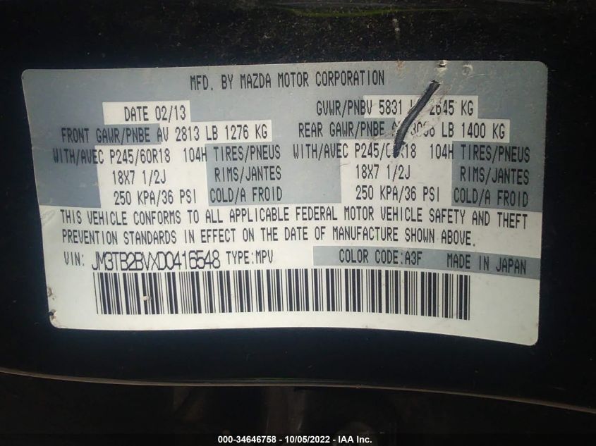 2013 MAZDA CX-9 SPORT JM3TB2BVXD0416548