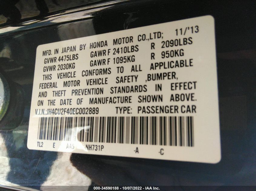 2014 ACURA TSX JH4CU2F40EC002889