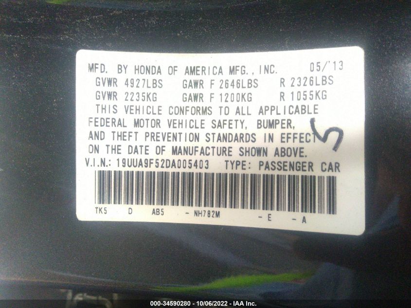 2013 ACURA TL TECH 19UUA9F52DA005403
