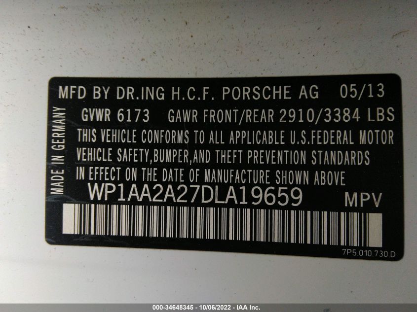 2013 PORSCHE CAYENNE WP1AA2A27DLA19659