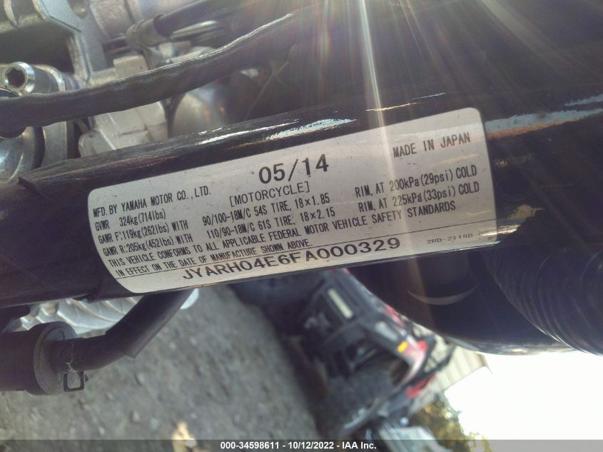 2015 YAMAHA SR400 JYARH04E6FA000329