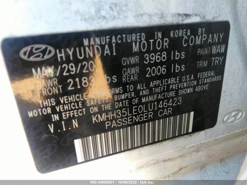 VIN KMHH35LE0LU146423 2020 HYUNDAI ELANTRA GT