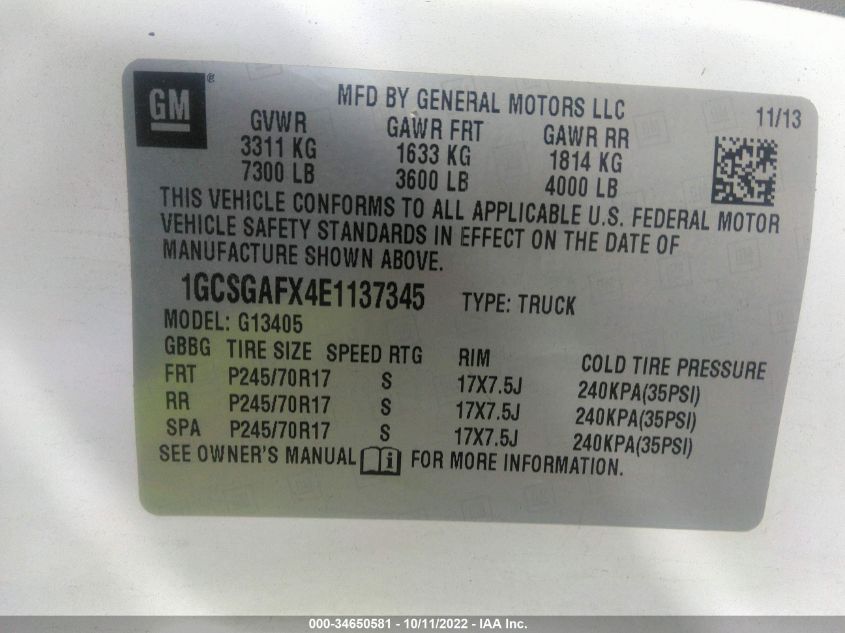 2014 CHEVROLET EXPRESS 1500 WORK VAN - 1GCSGAFX4E1137345
