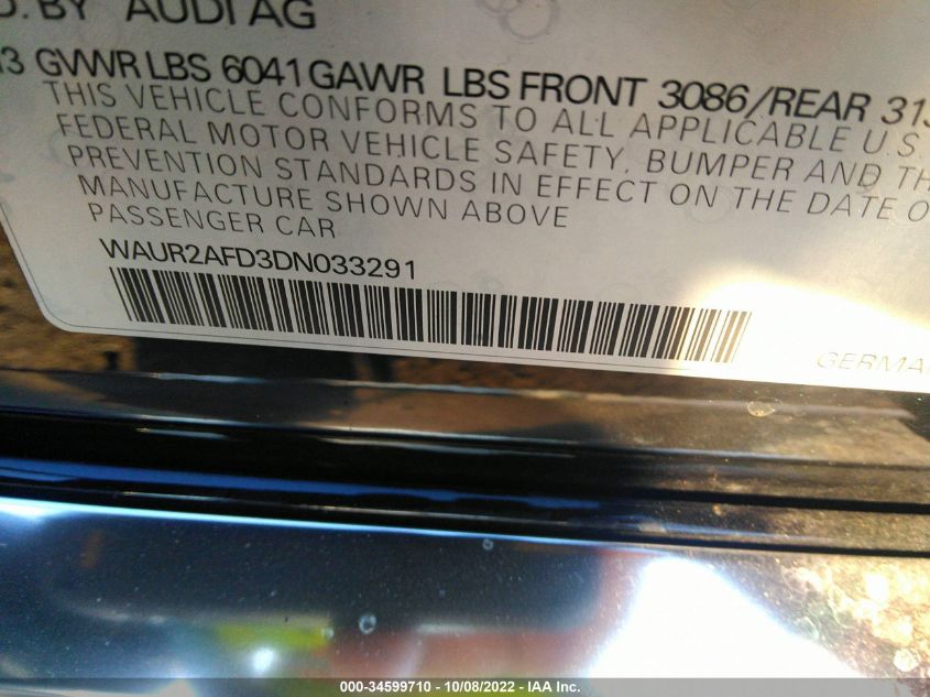 2013 AUDI A8 L 4.0L WAUR2AFD3DN033291