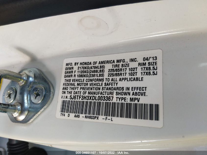 2013 HONDA CROSSTOUR EX 5J6TF3H3XDL003367