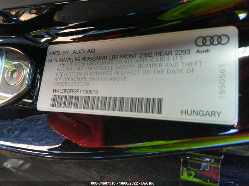 2015 AUDI S3/A3 2.0T PREMIUM WAUBFGFF8F1130619