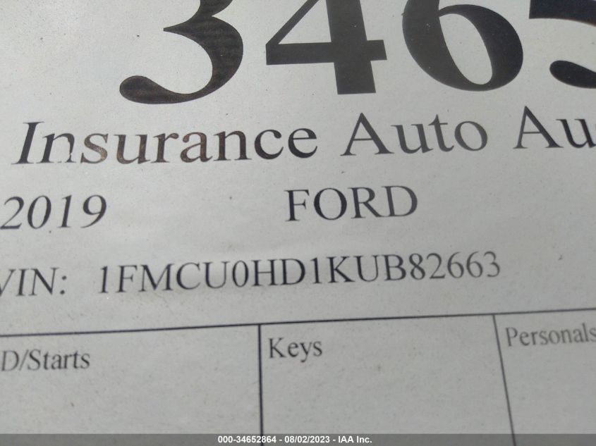 2019 FORD ESCAPE SEL - 1FMCU0HD1KUB82663