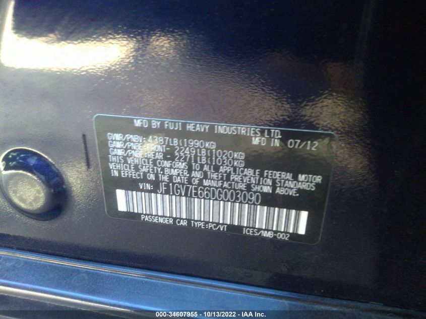 2013 SUBARU IMPREZA SEDAN WRX WRX JF1GV7E66DG003090