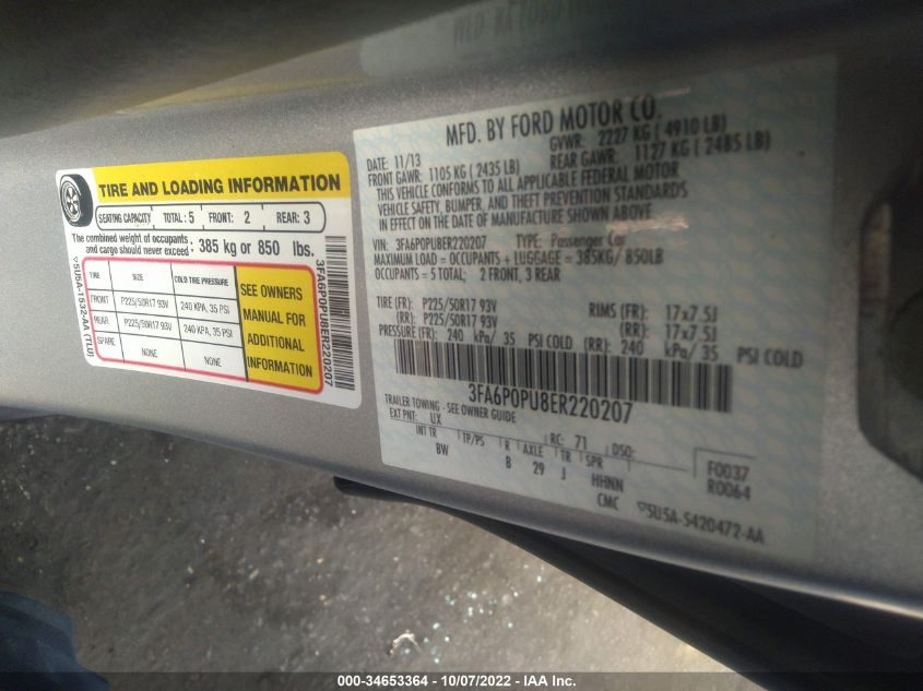 2014 FORD FUSION ENERGI SE LUXURY 3FA6P0PU8ER220207